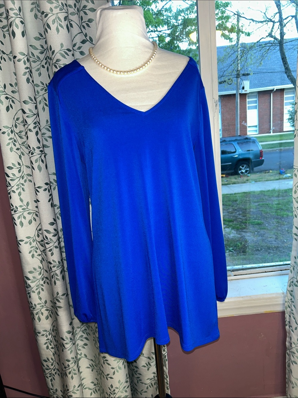 Express Royal Blue V-Neck Long Sleeve Top